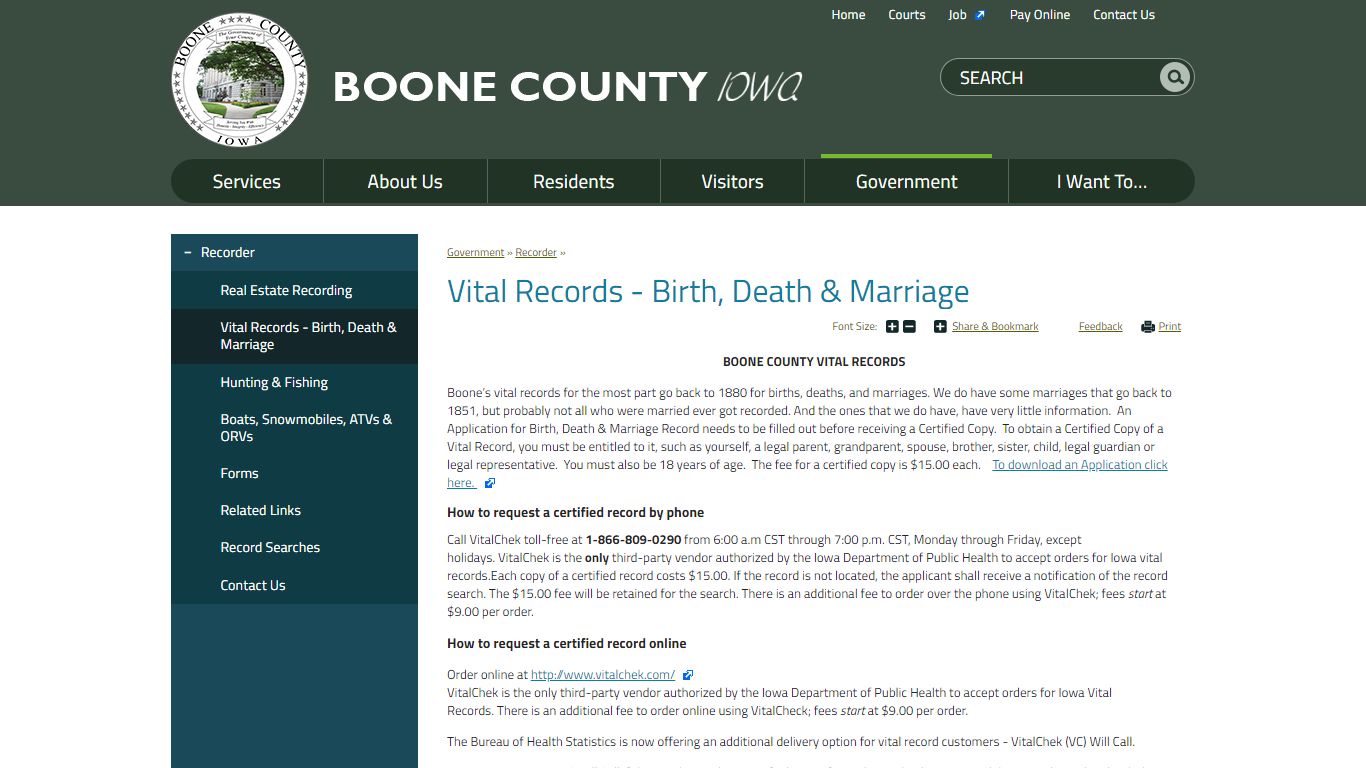 Vital Records - Birth, Death & Marriage | Boone County, IA