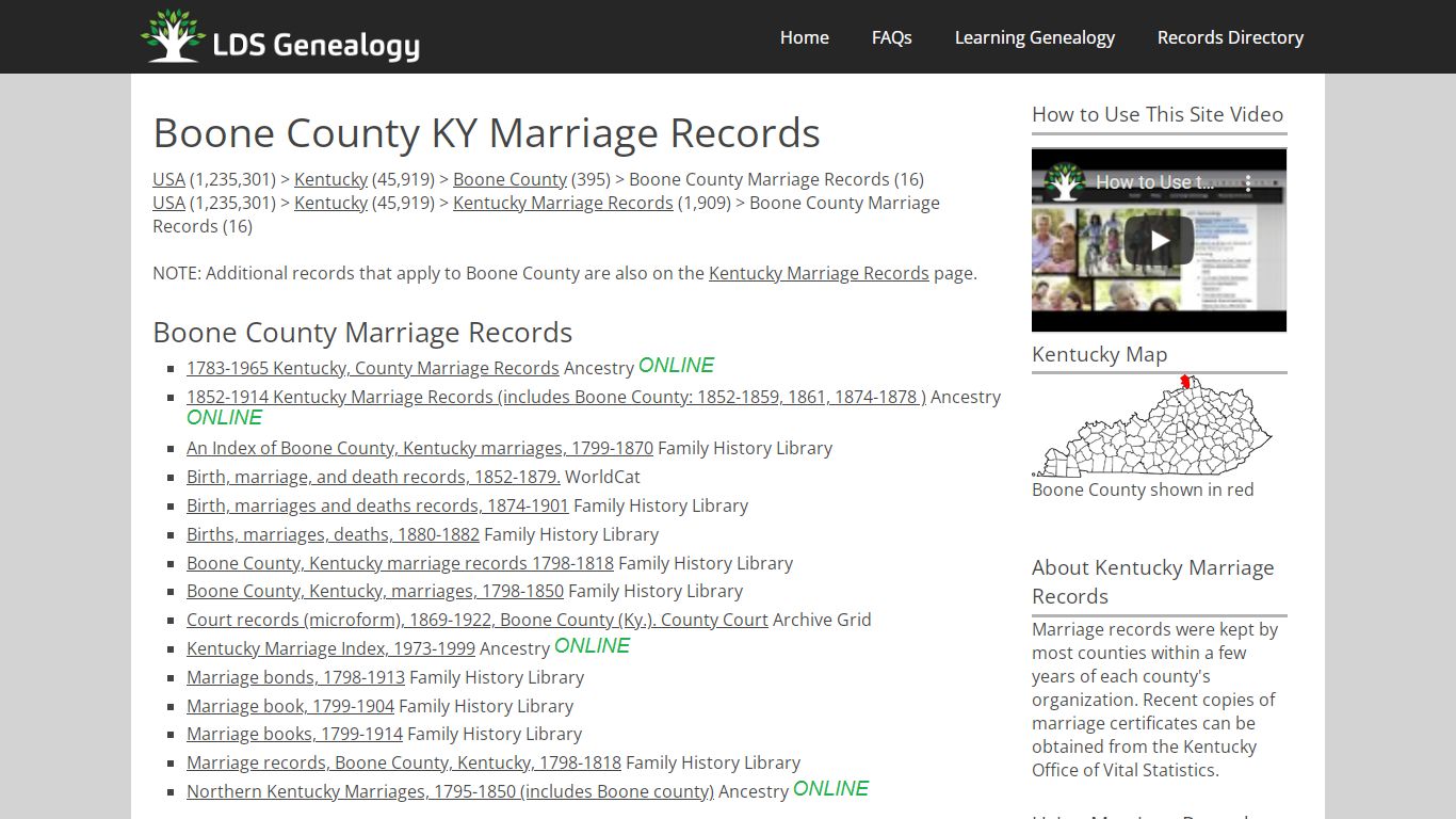 Boone County KY Marriage Records - LDS Genealogy