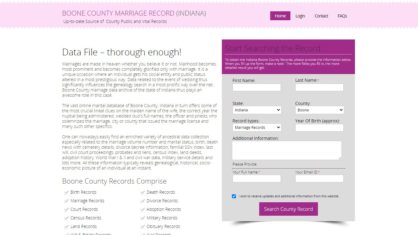 Public Marriage Records - Boone County, Indiana